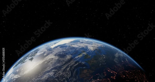 3D view of the Earth from space against the background of the starry sky. Cosmic planet globe. Looped animation.