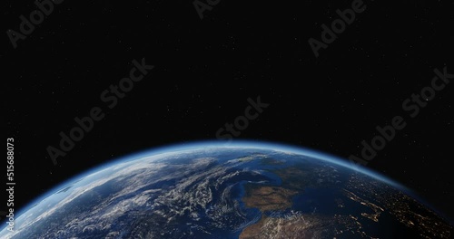 3D view of the Earth from space against the background of the starry sky. Cosmic planet globe. Looped animation.