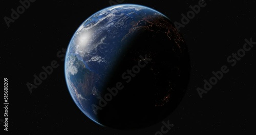 3D view of the Earth from space against the background of the starry sky. Cosmic planet globe. Looped animation.