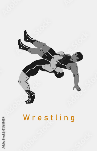 Greco-roman wrestlers. Two athletes Wrestle. Making a suplex. Freestyle  collegiate  amateur wrestling  MMA concept. Hand drawn modern Vector illustration. Logo  poster  design template