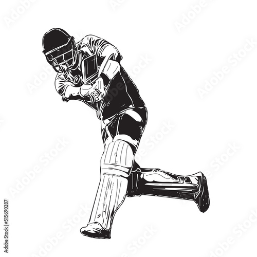 Cricket vector, Cricket logo, Sketch drawing of cricket batsman playing flick shot, Batsman playing stylish short line art illustration photo