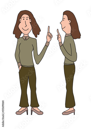happy woman pointing at something