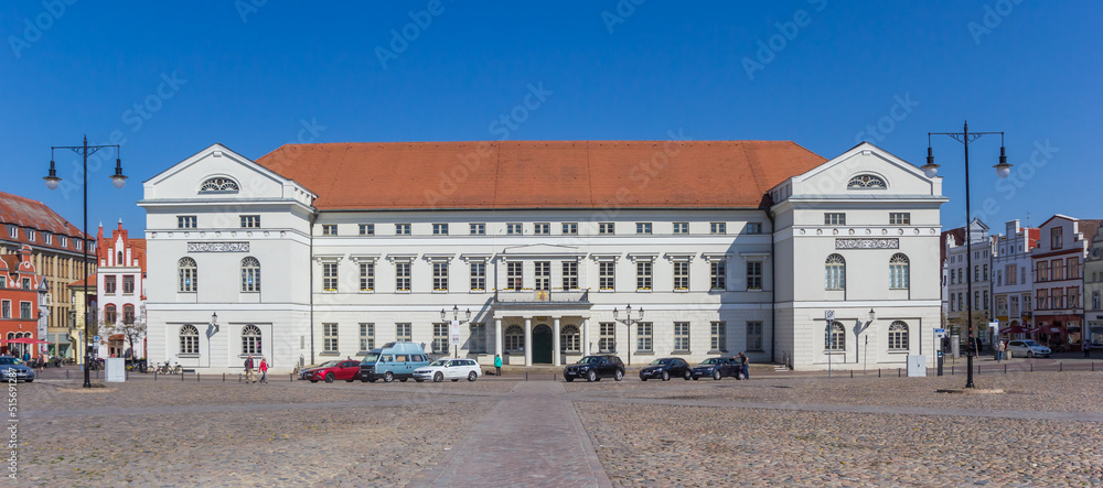 Panorama of the historic town hall of Wismar, Germany Panorama of the historic town hall of Wismar, Germany