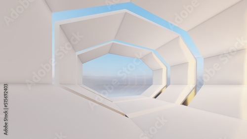 Architecture interior background geometric shape arched passageway 3d rendering © Annuitti