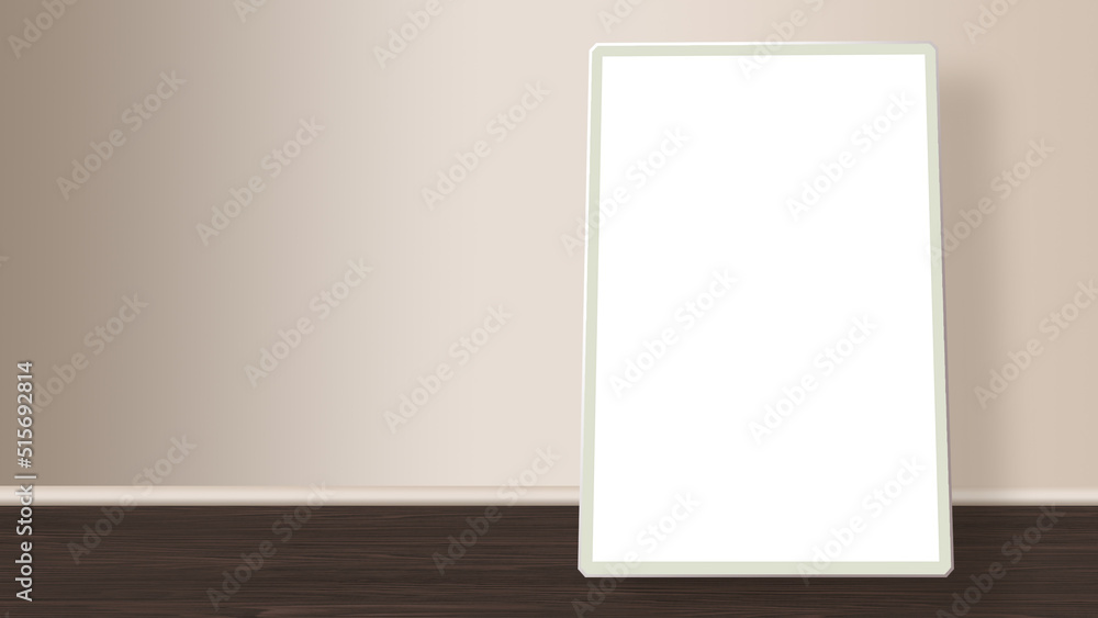 Mockup canvas frame on cabinet in living room interior on empty pastel wall background, 3D rendering Mockup canvas frame on cabinet in living room interior on empty pastel wall background, 3D rendering