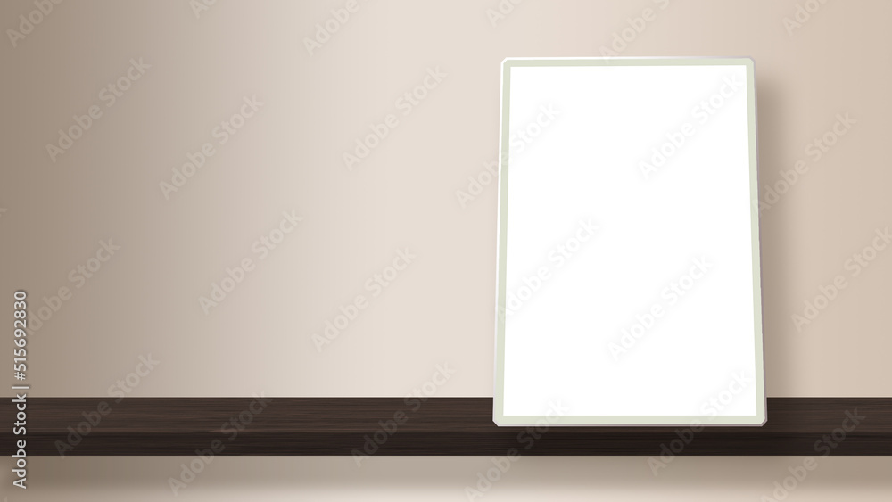 Mockup canvas frame on cabinet in living room interior on empty pastel wall background, 3D rendering Mockup canvas frame on cabinet in living room interior on empty pastel wall background, 3D rendering