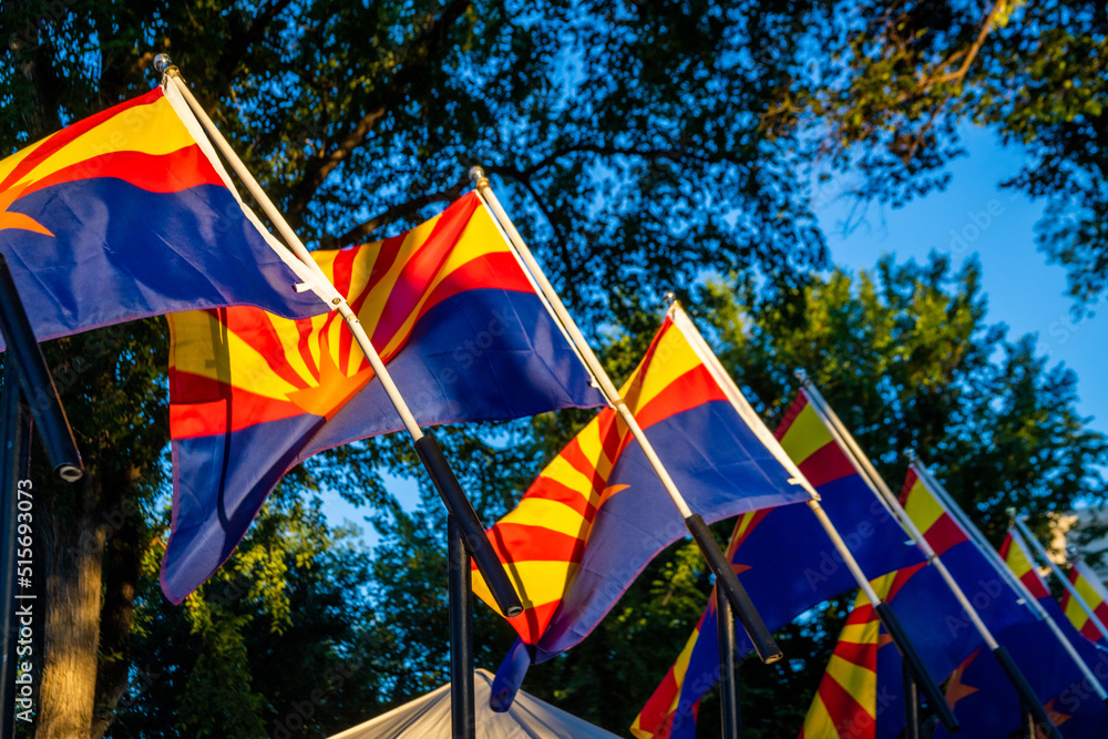 Arizona state flag in downtown Prescott Arizona Arizona state flag in downtown Prescott Arizona