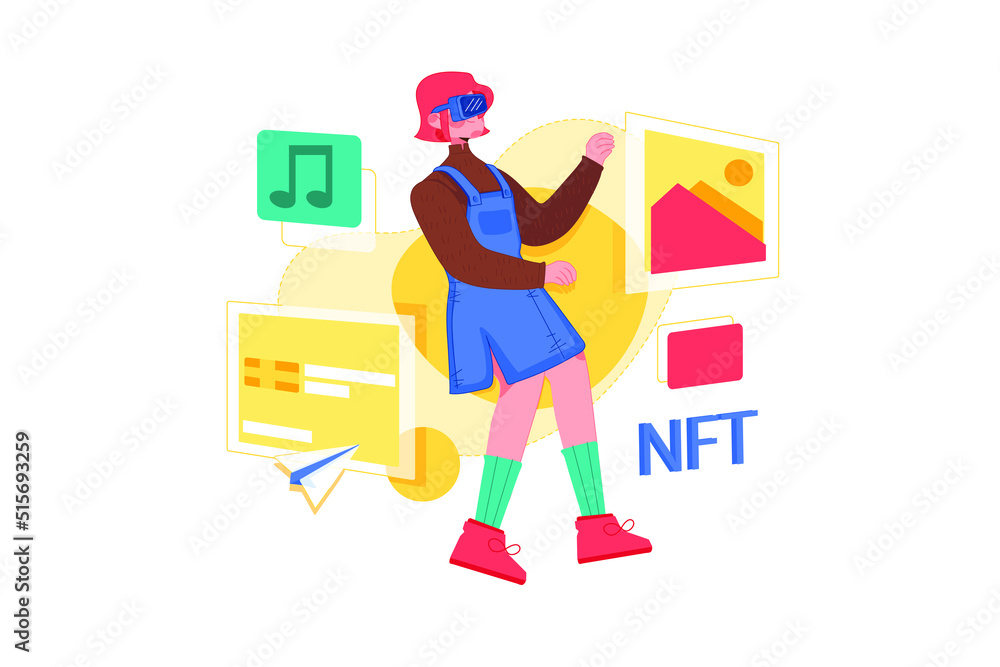 NFT flat illustration concept on white background NFT flat illustration concept on white background