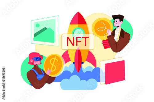 NFT flat illustration concept on white background
