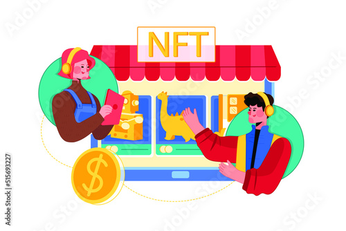 NFT flat illustration concept on white background