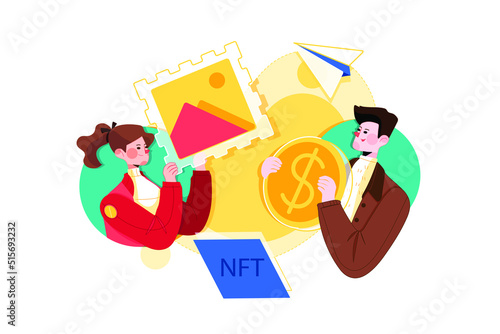 NFT flat illustration concept on white background