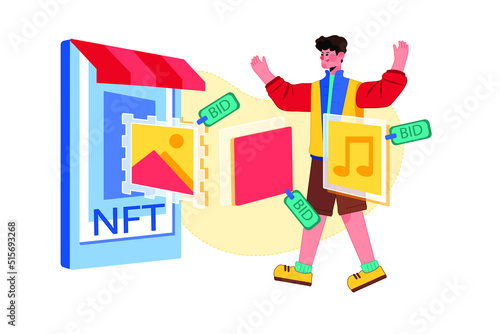NFT flat illustration concept on white background