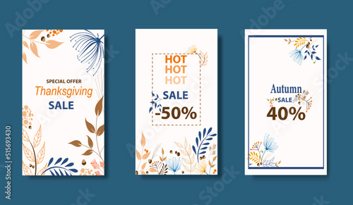 Social media vector story template for Autumn Sale backdrop vertical, poster, flyer design, banner with copy space for text.