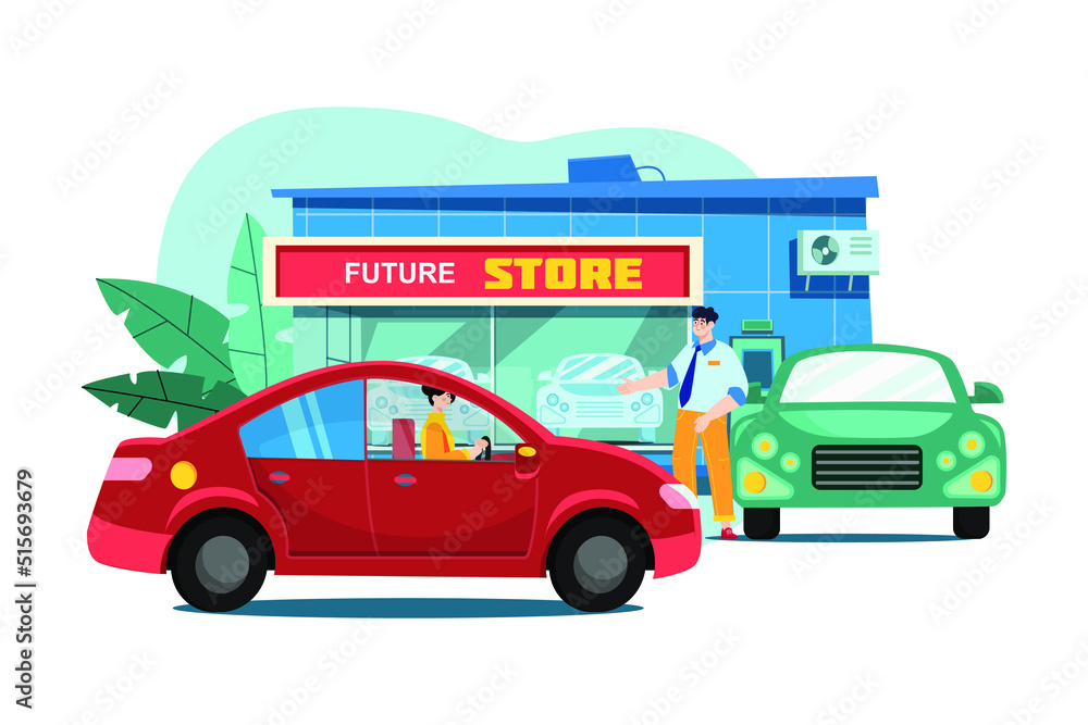 Car Dealership flat illustration concept on white background Car Dealership flat illustration concept on white background