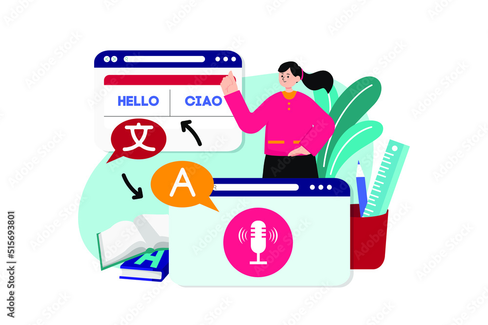 Fototapeta premium Online Education flat illustration concept on white background