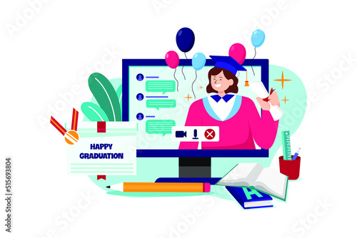 Online Education flat illustration concept on white background