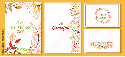 Thanksgiving cards Set, Good for invitation, banner , cover, placard and other graphic design. vector illustration. 