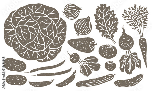 Grunge farm produce set with grainy texture