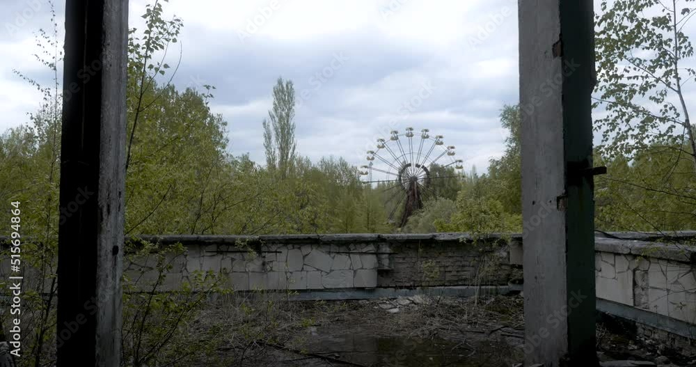 The Ferris wheel in Pripyat view from building The Ferris wheel in Pripyat view from building