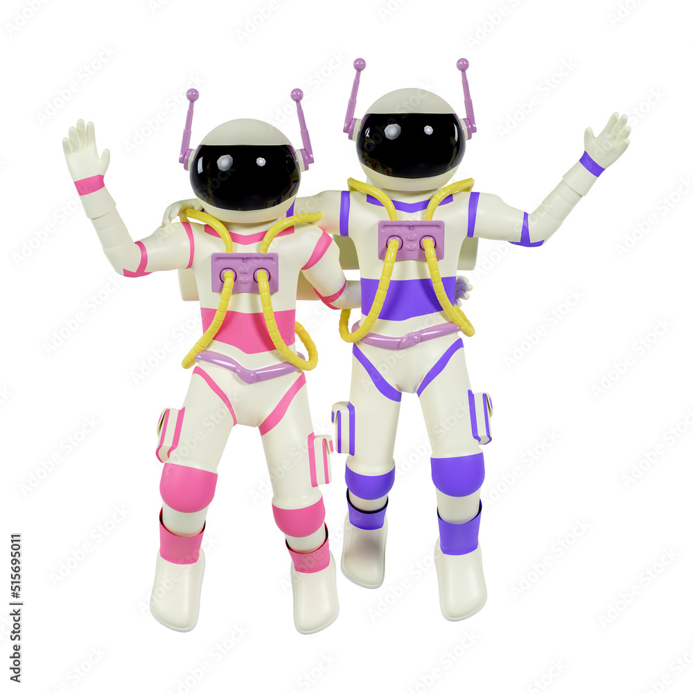 3d illustration of a happy astronaut couple with floating pose. 3d rendering 3d illustration of a happy astronaut couple with floating pose. 3d rendering