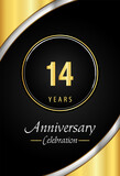 14 years anniversary celebration template design vector eps 10. Gold and Silver circle frames. Premium design for poster, banner, graduation, greetings card, wedding, jubilee, ceremony.