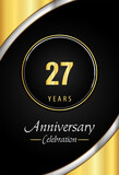 27 years anniversary celebration template design vector eps 10. Gold and Silver circle frames. Premium design for poster, banner, graduation, greetings card, wedding, jubilee, ceremony.