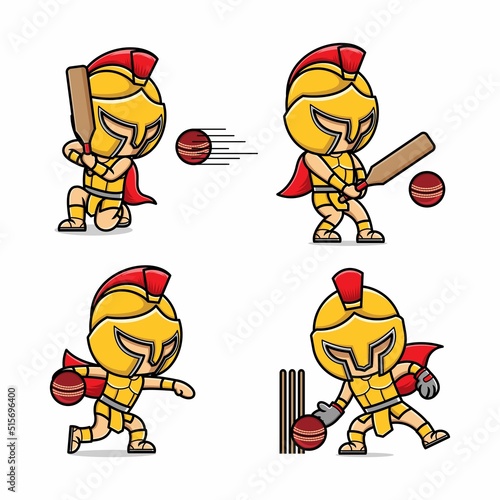 cute cartoon gladiator playing cricket