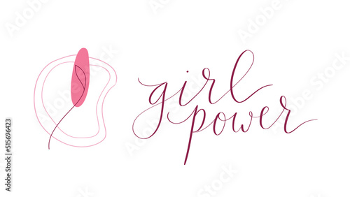 Girl power handwritten lettering with leaf and abstract shapes background