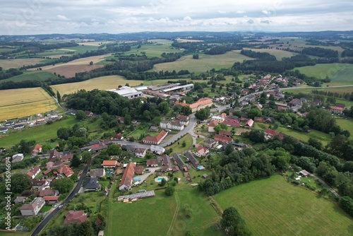 obec Věž, Lestina, aerial scenic panorama view,Vez village,Czech republic,Vysocina region,Europe photo