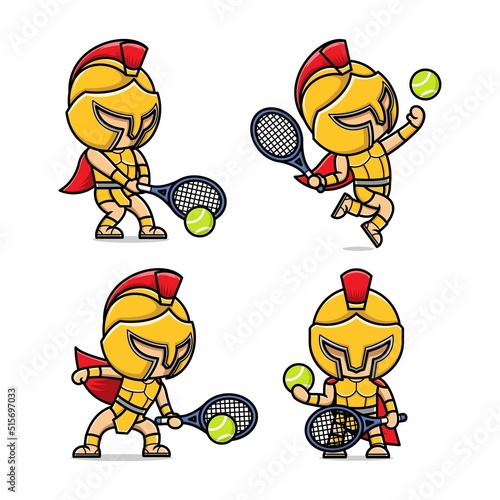 cute cartoon gladiator playing tennis