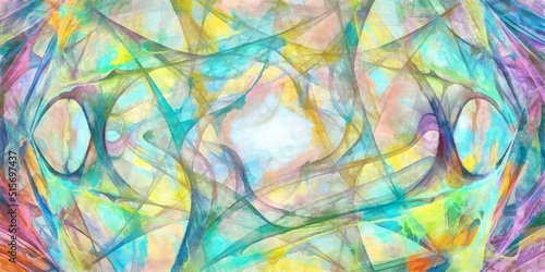 Abstract flowing digital fractal patterns in a painterly style - watercolor bright acrylic paint and ink styled symmetrical space and bright abstract concept
