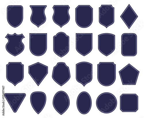 Badge shapes. Patch template, different insignia badges backgrounds and vintage label frame vector set