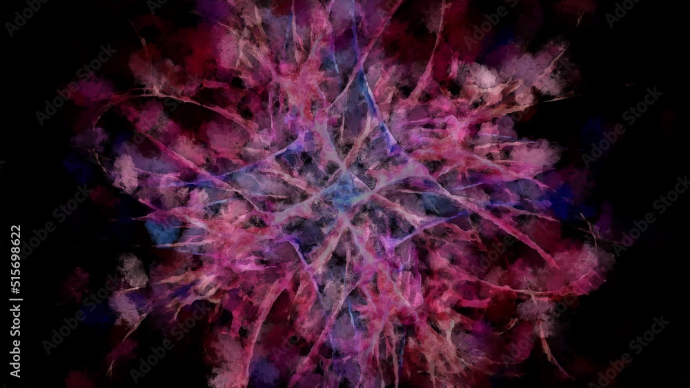 Fototapeta premium Abstract flowing digital fractal patterns in a painterly style - watercolor bright acrylic paint and ink styled symmetrical space and bright abstract concept