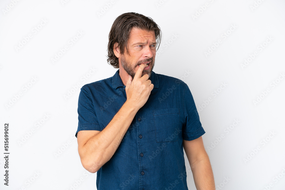 Senior dutch man isolated on white background nervous and scared Senior dutch man isolated on white background nervous and scared