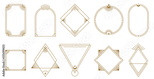 Boho frame. Simple minimal line art badge borders, contour label templates vector set