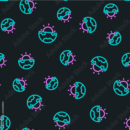 Line Earth core structure crust icon isolated seamless pattern on black background. Vector