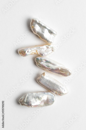 Isolated Natural White Baroque Pearl on White Background