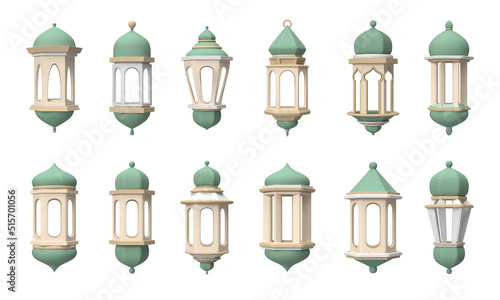 3d moslem lantern hanging element decoration eid set collection rendering front view