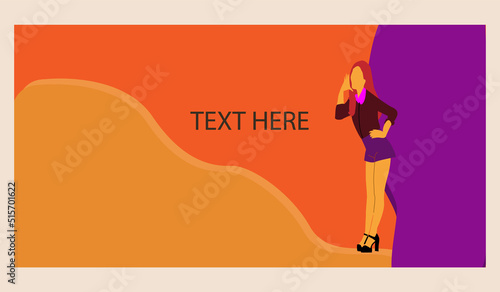 Landing page interface with fashion style girls for promotion. Abstract patterns with orange backgrounds for web banners, social media templates and publications