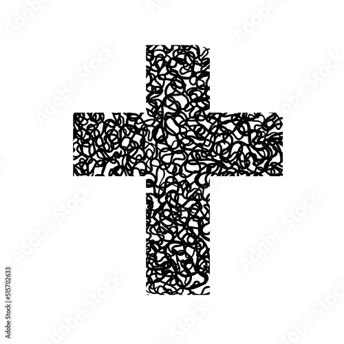 Abstract religious cross from doodle lines. Vector illustration