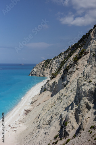 cliffs and rocks above the egremni beach in lefkas greece with crystal clear blue waters
