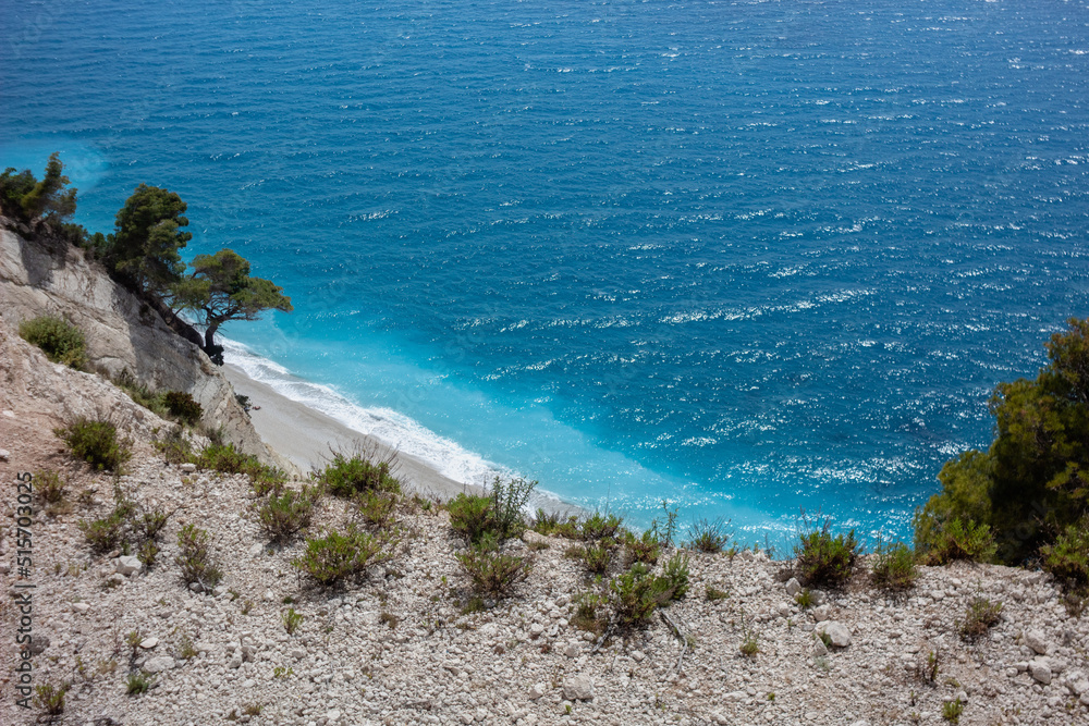 cliffs and rocks above the egremni beach in lefkas greece with crystal clear blue waters cliffs and rocks above the egremni beach in lefkas greece with crystal clear blue waters