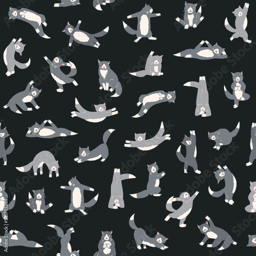 Yoga cats vector seamless pattern