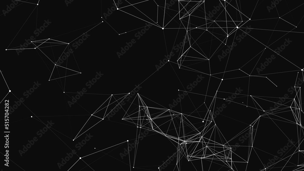 Connection to the global network. Abstract vector dots and lines on a black background. The concept of big data, digital technology, science and information technology development.