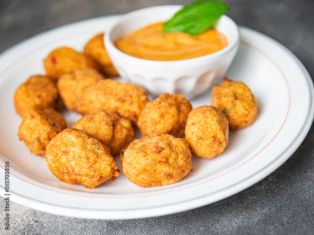 fish balls deep fried seafood cuisine fresh healthy meal food snack diet on the table copy space food background rustic top view fish balls deep fried seafood cuisine fresh healthy meal food snack diet on the table copy space food background rustic top view