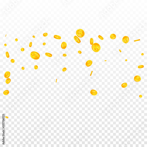 Fototapeta Naklejka Na Ścianę i Meble -  Chinese yuan coins falling. Elegant scattered CNY coins. China money. Pretty jackpot, wealth or success concept. Vector illustration.