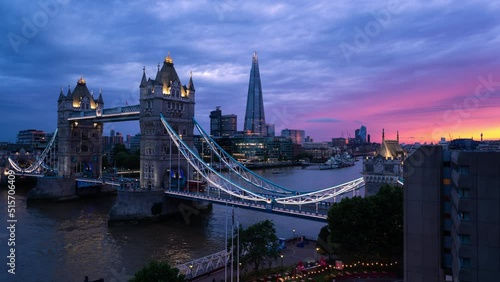 Sunset Timelapse high view of Tower Bridge, London  