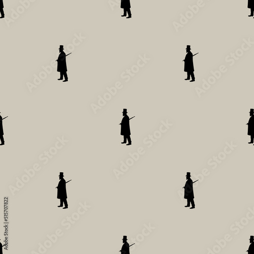 Seamless vintage monochrome pattern with silhouettes of Victorian gentlemen.