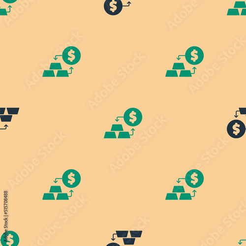 Green and black Gold exchange money icon isolated seamless pattern on beige background. Money changer. Vector