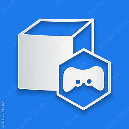 Paper cut NFT Digital crypto art icon isolated on blue background. Non fungible token. Paper art style. Vector